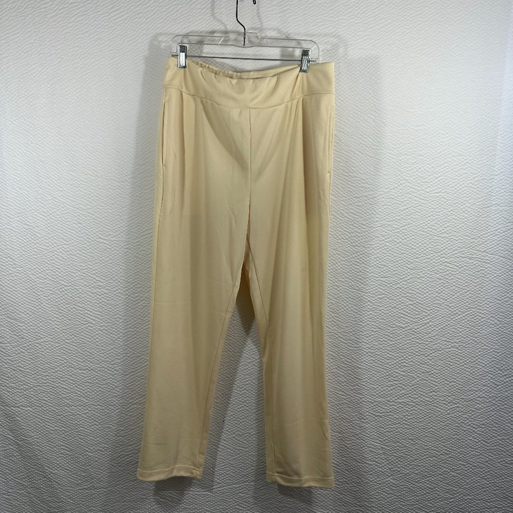 Vintage pull on Blair Straight Leg Pants Poly Butter Yellow side seam pockets 16